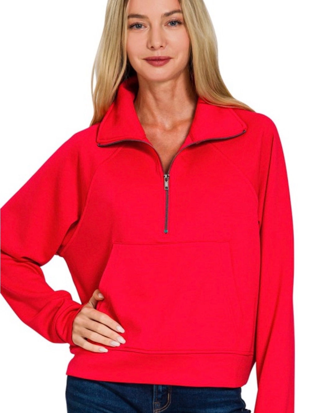 Zenana Women’s Bright Red Half-Zip Pullover
